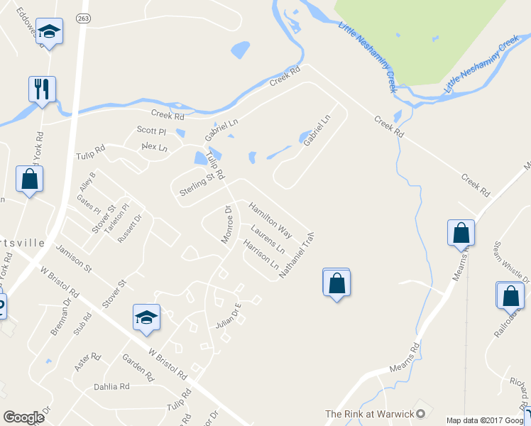 map of restaurants, bars, coffee shops, grocery stores, and more near 931 Hamilton Way in Warminster