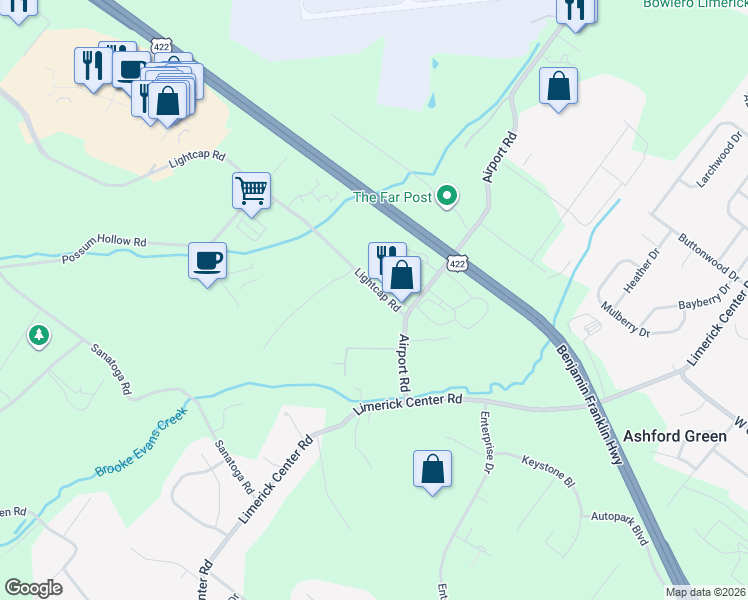 map of restaurants, bars, coffee shops, grocery stores, and more near 17 Lightcap Road in Pottstown