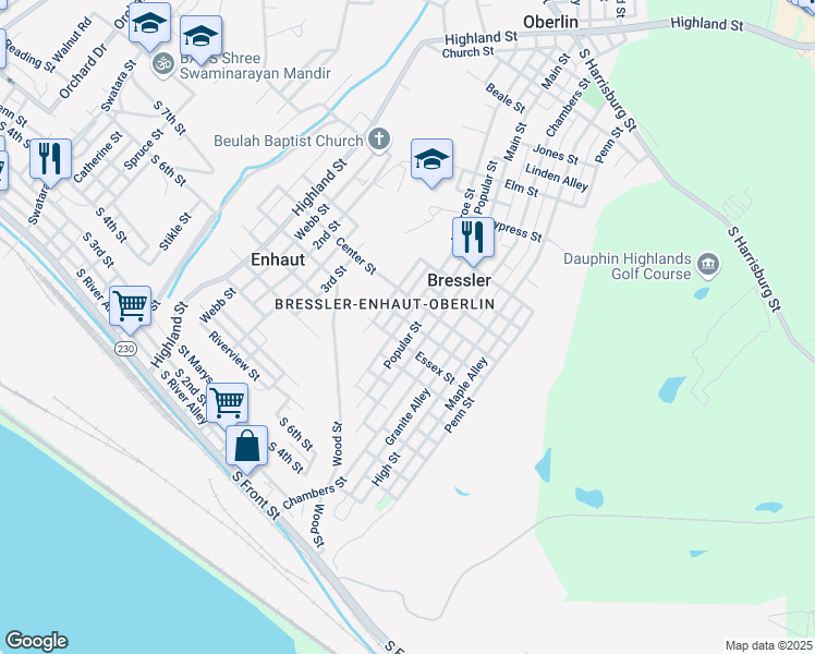 map of restaurants, bars, coffee shops, grocery stores, and more near 602 Monroe Street in Steelton