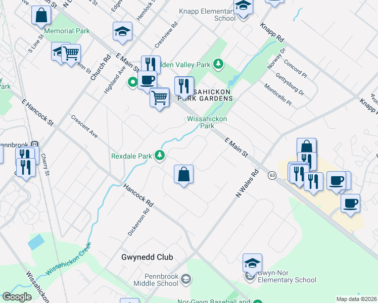 map of restaurants, bars, coffee shops, grocery stores, and more near 91 Ivy Ln in Lansdale