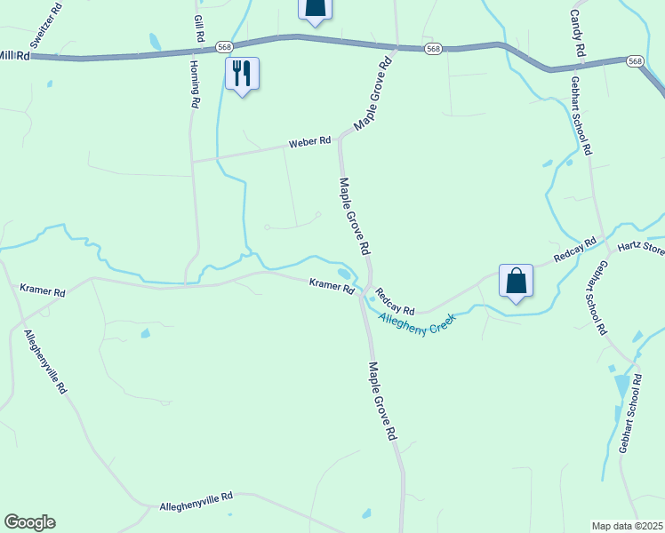 map of restaurants, bars, coffee shops, grocery stores, and more near 9 Kramer Rd in Mohnton