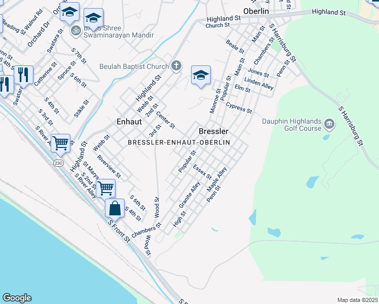 map of restaurants, bars, coffee shops, grocery stores, and more near 602 Monroe Street in Steelton