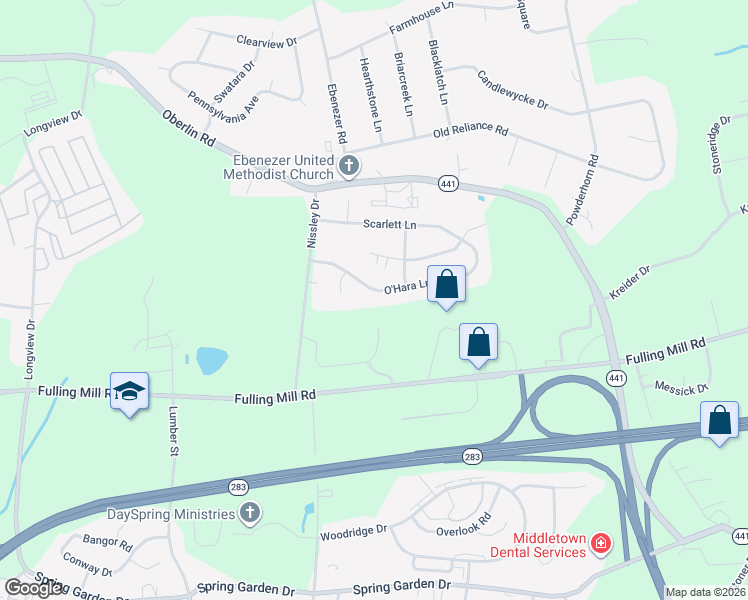 map of restaurants, bars, coffee shops, grocery stores, and more near 1875 O'Hara Lane in Middletown