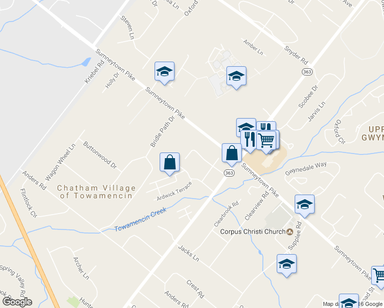 map of restaurants, bars, coffee shops, grocery stores, and more near 902 Dogwood Court in Lansdale