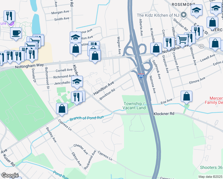 map of restaurants, bars, coffee shops, grocery stores, and more near 30 Brockton Road in Hamilton Township