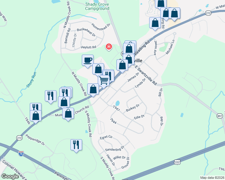 map of restaurants, bars, coffee shops, grocery stores, and more near 2525 North Reading Road in Denver
