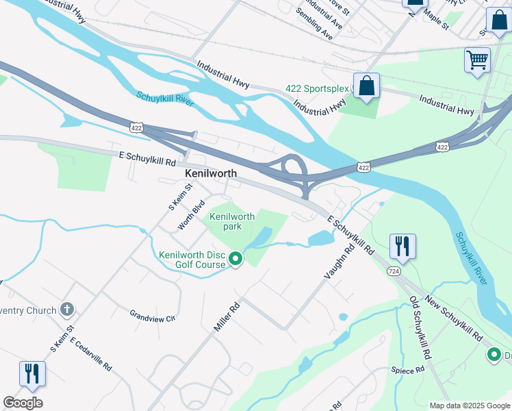 map of restaurants, bars, coffee shops, grocery stores, and more near 1174 East Schuylkill Road in Pottstown