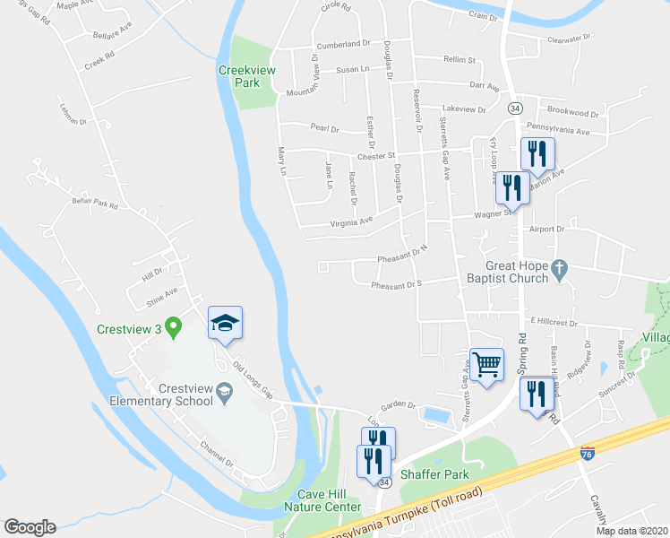 map of restaurants, bars, coffee shops, grocery stores, and more near 1135 Pheasant Drive North in Carlisle