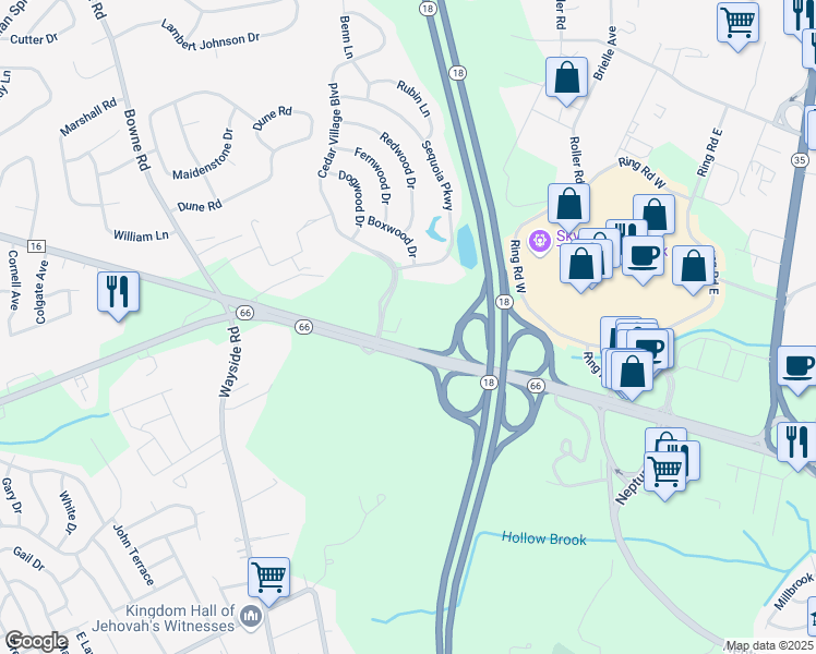 map of restaurants, bars, coffee shops, grocery stores, and more near 2 Hillside Avenue in Monmouth County