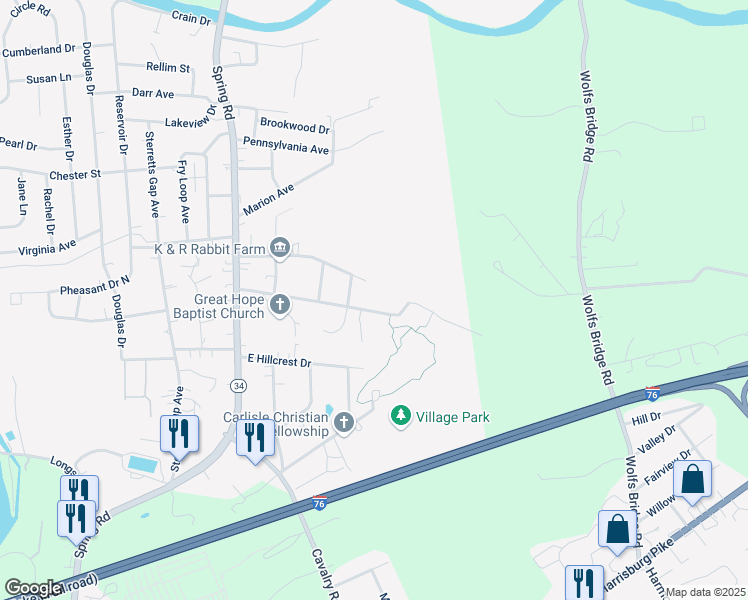 map of restaurants, bars, coffee shops, grocery stores, and more near 303 Fern Avenue in Carlisle