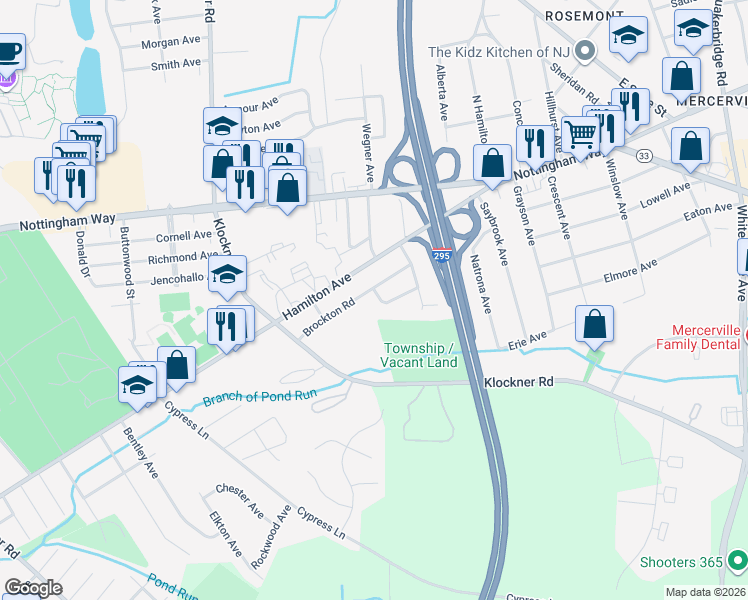 map of restaurants, bars, coffee shops, grocery stores, and more near 3 Harwick Drive in Hamilton Township
