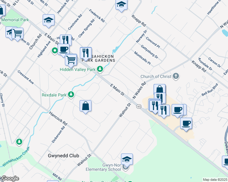 map of restaurants, bars, coffee shops, grocery stores, and more near 1498 Sweetbriar Lane in Lansdale