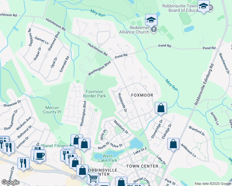 map of restaurants, bars, coffee shops, grocery stores, and more near 28 Faxon Drive in Robbinsville