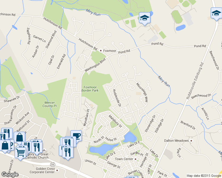map of restaurants, bars, coffee shops, grocery stores, and more near 28 Faxon Drive in Robbinsville