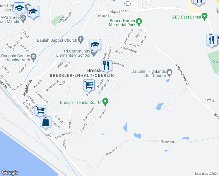 map of restaurants, bars, coffee shops, grocery stores, and more near 695 High Street in Steelton