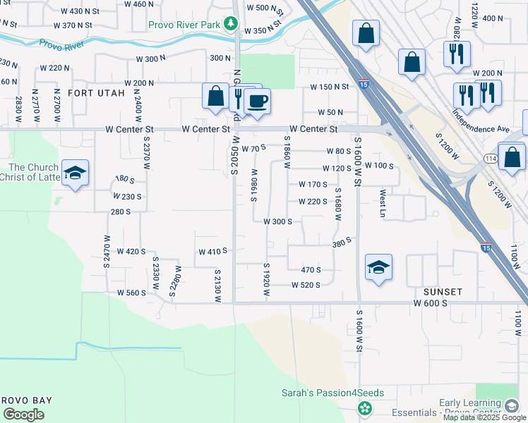 map of restaurants, bars, coffee shops, grocery stores, and more near 266 South 1920 West in Provo