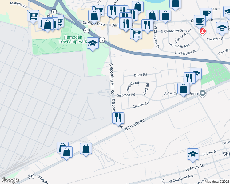 map of restaurants, bars, coffee shops, grocery stores, and more near 327 S Sporting Hill Rd in Mechanicsburg