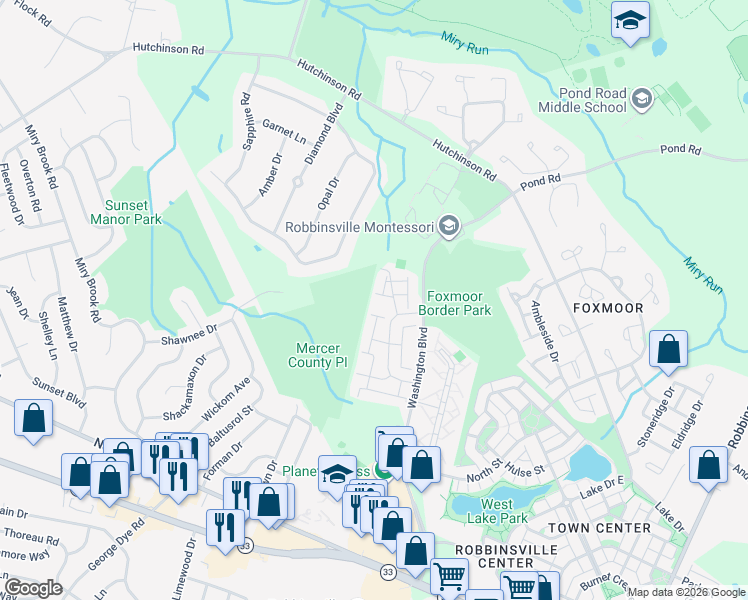 map of restaurants, bars, coffee shops, grocery stores, and more near 8 Devon Court in Robbinsville Township
