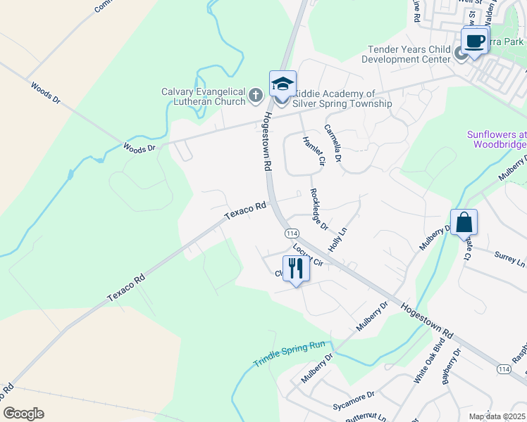 map of restaurants, bars, coffee shops, grocery stores, and more near 9 Texaco Road in Mechanicsburg