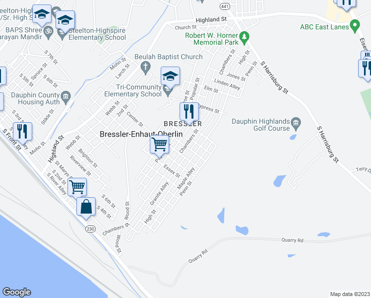 map of restaurants, bars, coffee shops, grocery stores, and more near 650 Chambers Street in Steelton