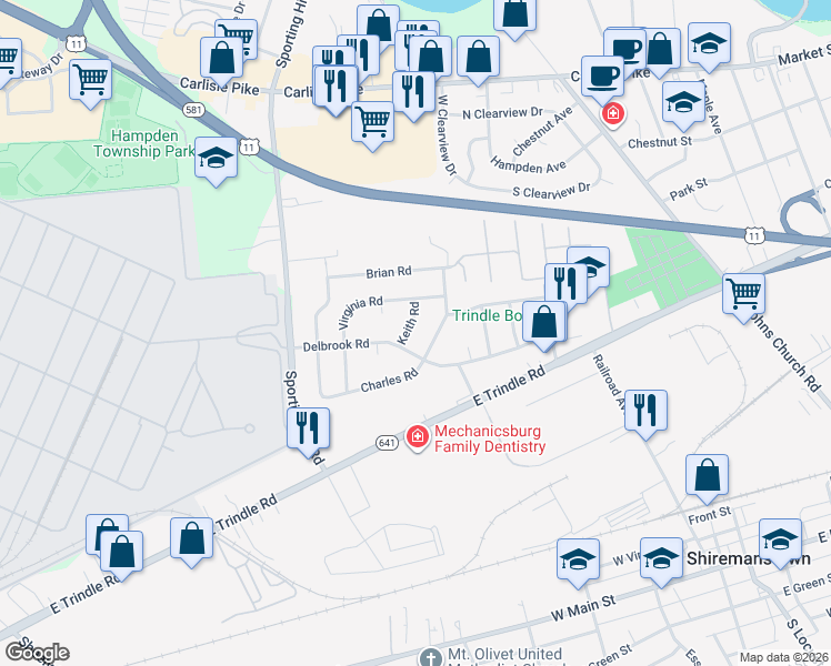 map of restaurants, bars, coffee shops, grocery stores, and more near 309 Keith Rd in Mechanicsburg