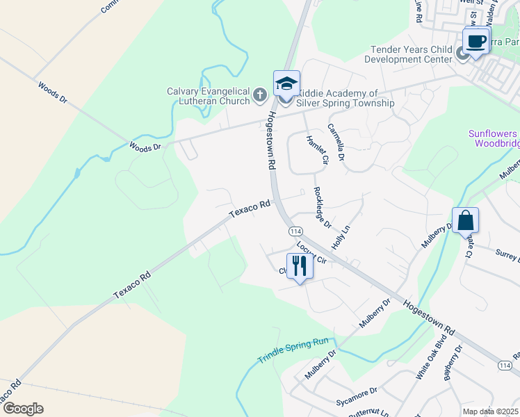map of restaurants, bars, coffee shops, grocery stores, and more near 9 Texaco Road in Mechanicsburg