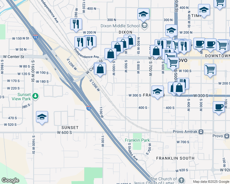 map of restaurants, bars, coffee shops, grocery stores, and more near 283 South 1050 West in Provo