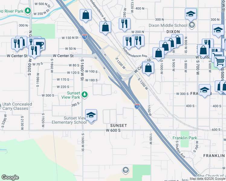 map of restaurants, bars, coffee shops, grocery stores, and more near 245 Parkside Place in Provo