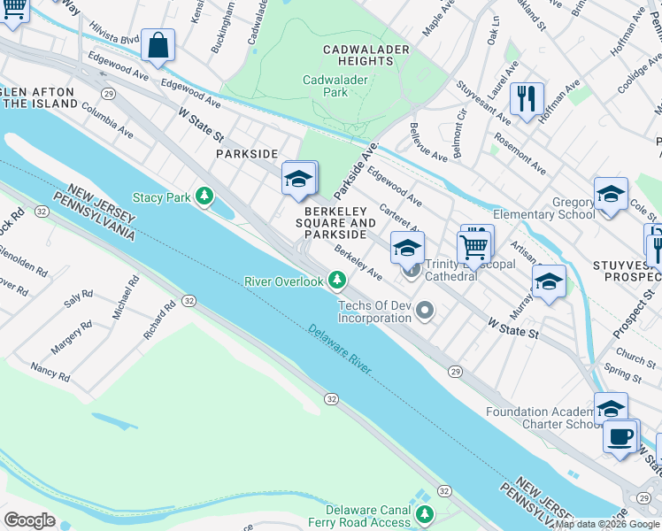 map of restaurants, bars, coffee shops, grocery stores, and more near 920 Riverside Avenue in Trenton