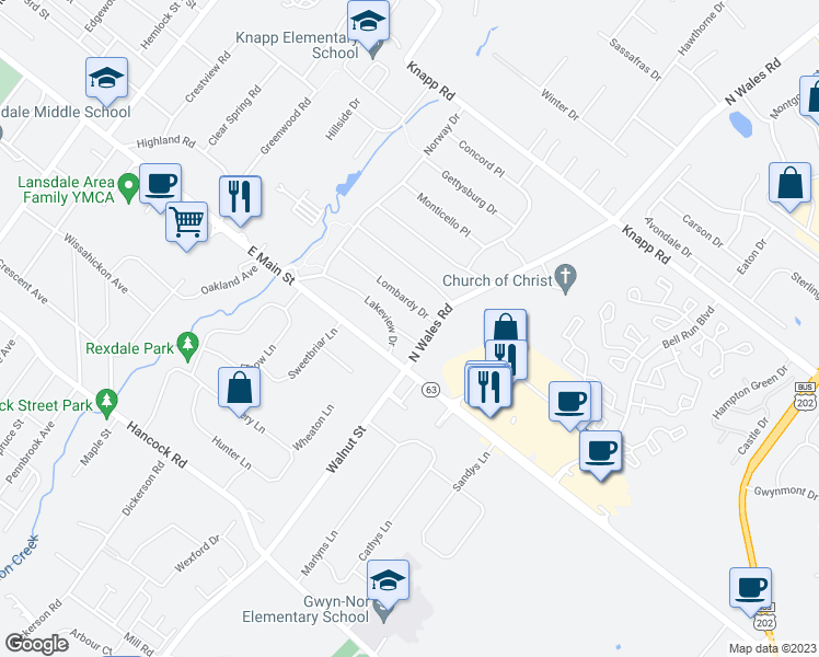 map of restaurants, bars, coffee shops, grocery stores, and more near 803 Berberry Drive in Lansdale