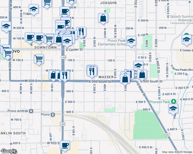 map of restaurants, bars, coffee shops, grocery stores, and more near 357 U.S. 89 in Provo