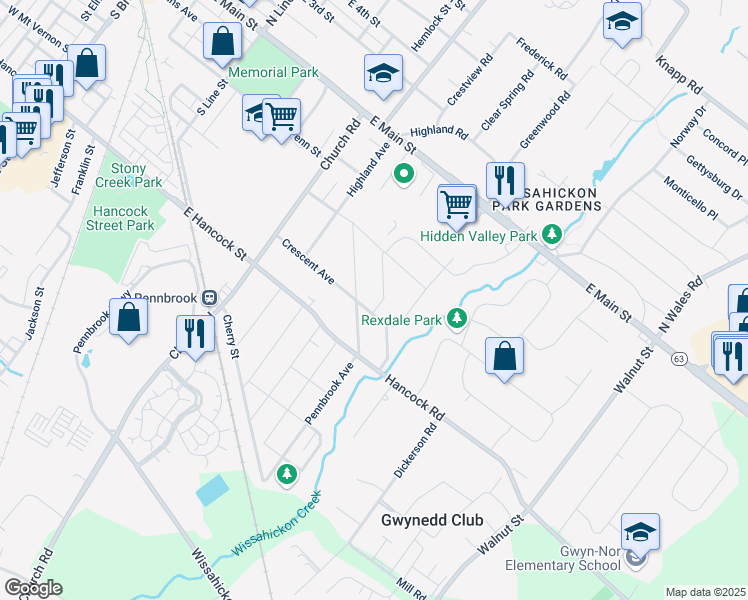 map of restaurants, bars, coffee shops, grocery stores, and more near 294 Oakland Avenue in Lansdale