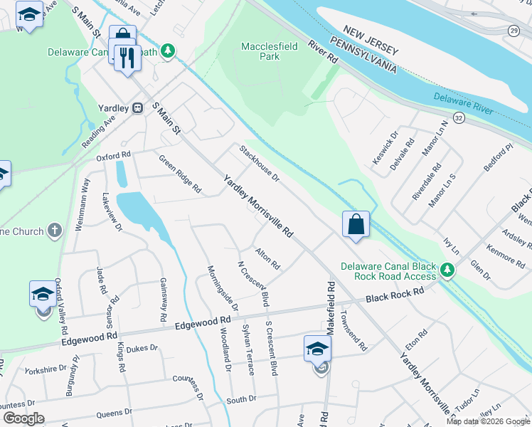 map of restaurants, bars, coffee shops, grocery stores, and more near 2214 Main Street in Morrisville