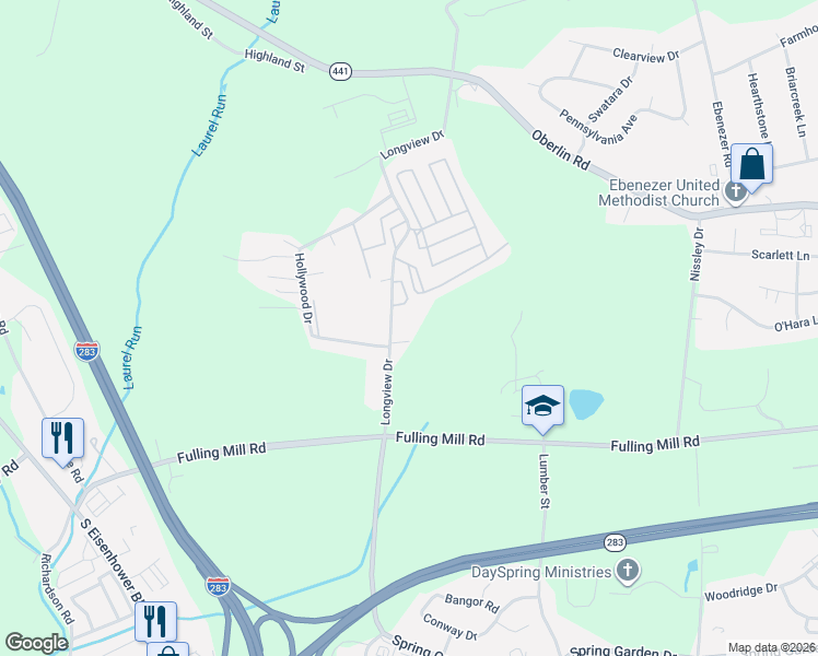 map of restaurants, bars, coffee shops, grocery stores, and more near 1538 Longview Drive in Middletown
