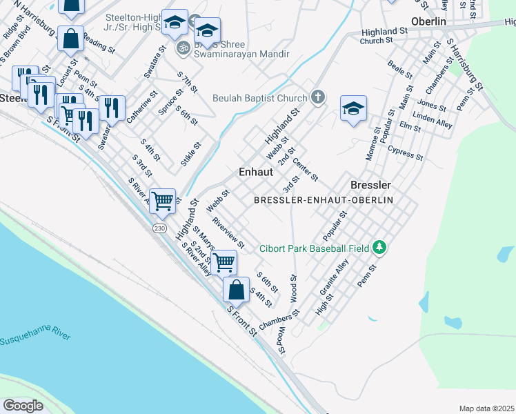 map of restaurants, bars, coffee shops, grocery stores, and more near 426 Summers Street in Harrisburg