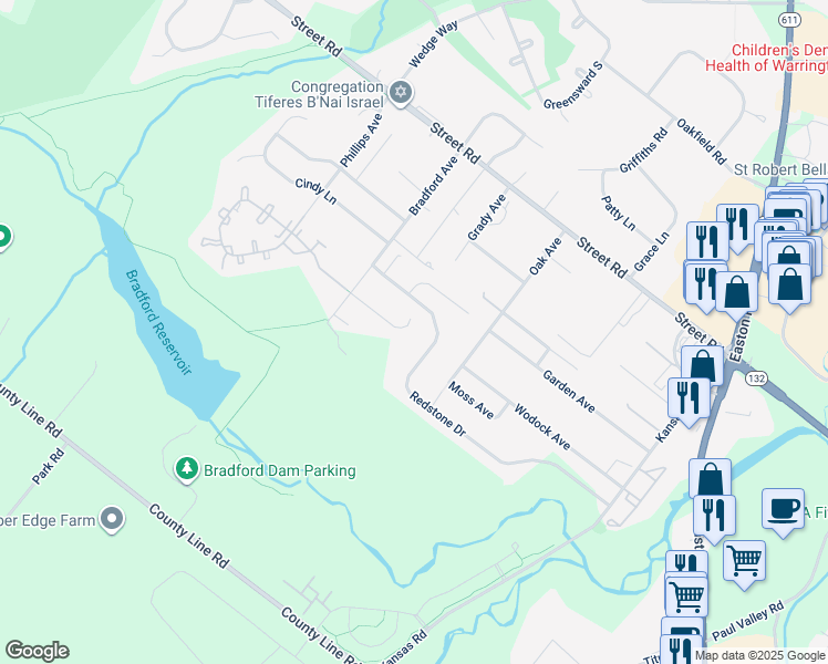 map of restaurants, bars, coffee shops, grocery stores, and more near 2380 Tabatha Drive in Warrington