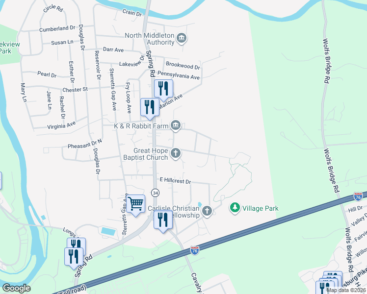 map of restaurants, bars, coffee shops, grocery stores, and more near 150 Fern Avenue in Carlisle