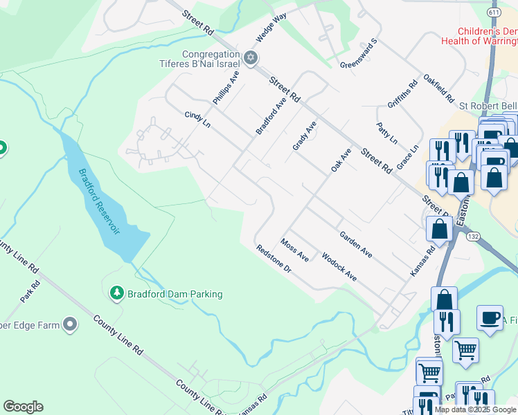 map of restaurants, bars, coffee shops, grocery stores, and more near 2380 Tabatha Drive in Warrington