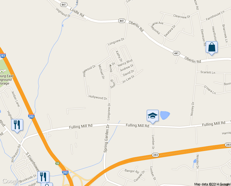 map of restaurants, bars, coffee shops, grocery stores, and more near 1538 Longview Drive in Middletown
