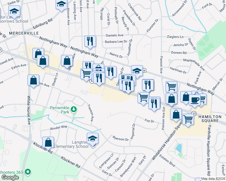map of restaurants, bars, coffee shops, grocery stores, and more near 787 New Jersey 33 in Hamilton Township