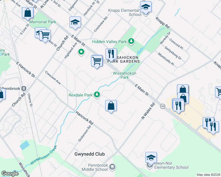 map of restaurants, bars, coffee shops, grocery stores, and more near 91 Ivy Lane in Lansdale