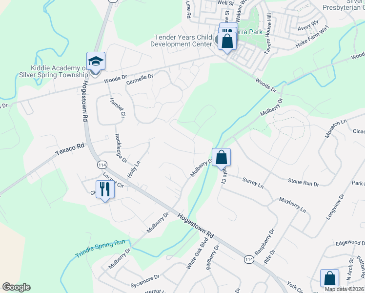 map of restaurants, bars, coffee shops, grocery stores, and more near 8 Hunt Place in Mechanicsburg