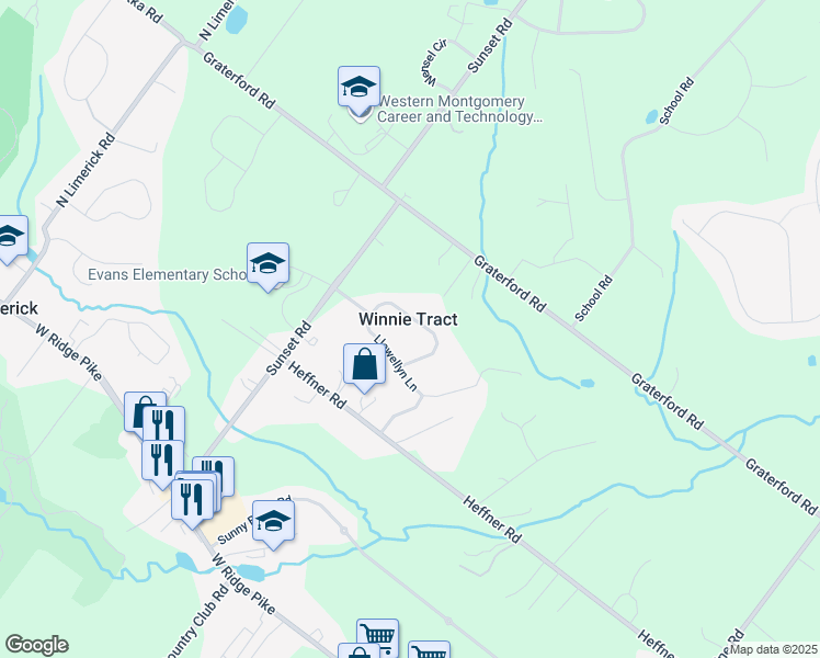map of restaurants, bars, coffee shops, grocery stores, and more near 27 Edmonds Drive in Royersford