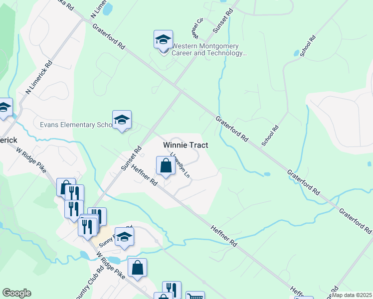map of restaurants, bars, coffee shops, grocery stores, and more near 27 Edmonds Drive in Royersford