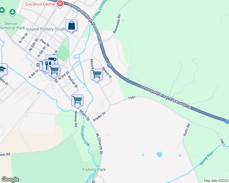 map of restaurants, bars, coffee shops, grocery stores, and more near 99 Monroe Street in Denver