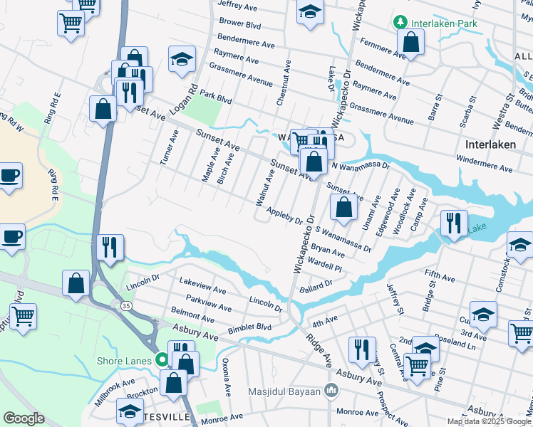 map of restaurants, bars, coffee shops, grocery stores, and more near 2300 Appleby Drive in Ocean Township