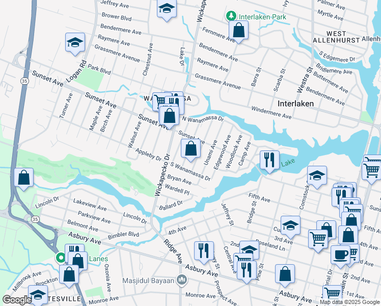 map of restaurants, bars, coffee shops, grocery stores, and more near 1310 Garven Avenue in Wanamassa