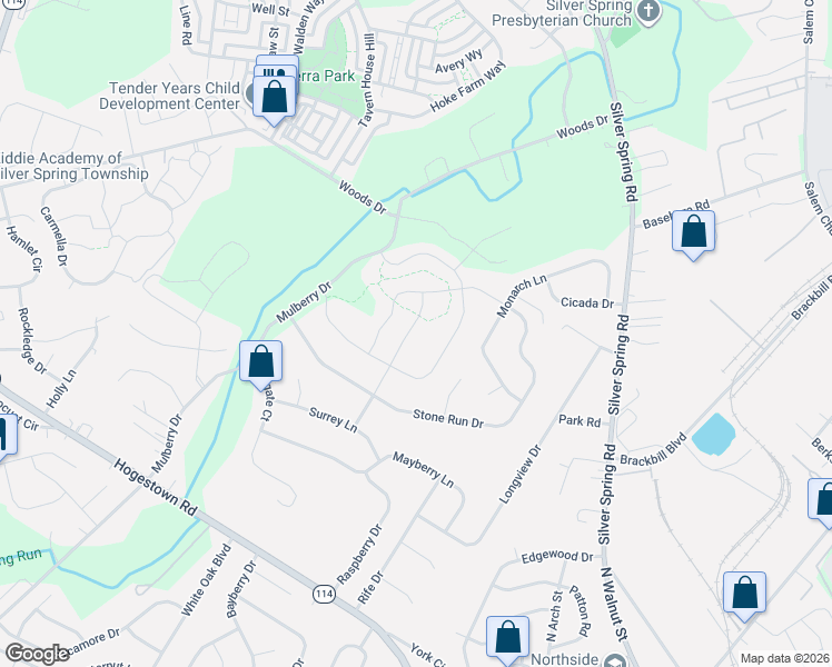 map of restaurants, bars, coffee shops, grocery stores, and more near 42 Edris Lane in Mechanicsburg