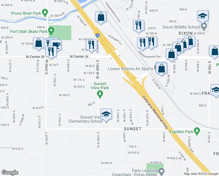 map of restaurants, bars, coffee shops, grocery stores, and more near in Provo
