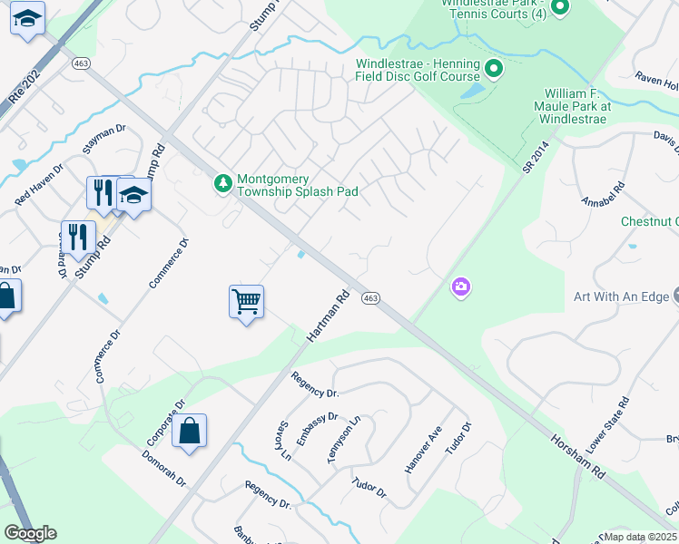 map of restaurants, bars, coffee shops, grocery stores, and more near 1089 Horsham Road in North Wales